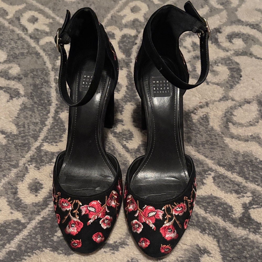 White House Black Market Black and Red Floral Heels